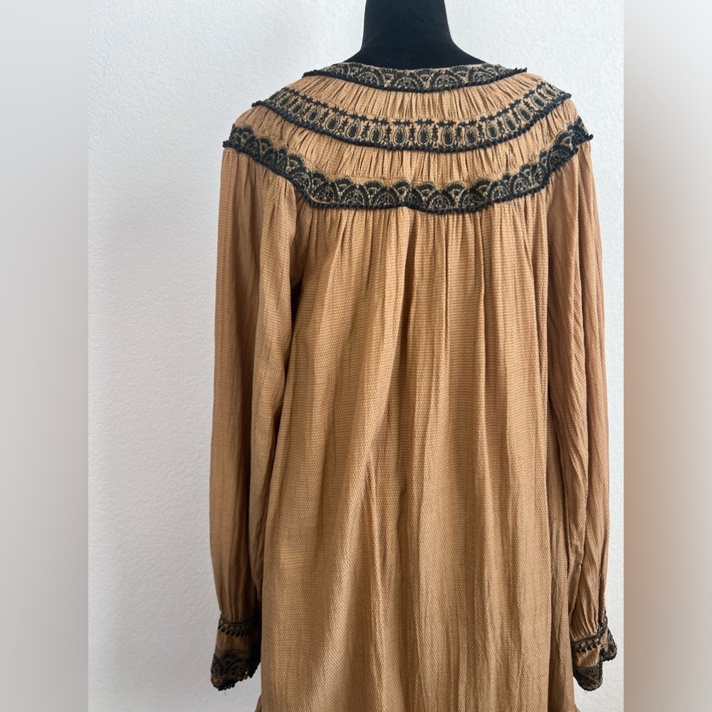 Free People Chestnut Embroidered Erin Peasant Dress Size Medium - Picture 5 of 14
